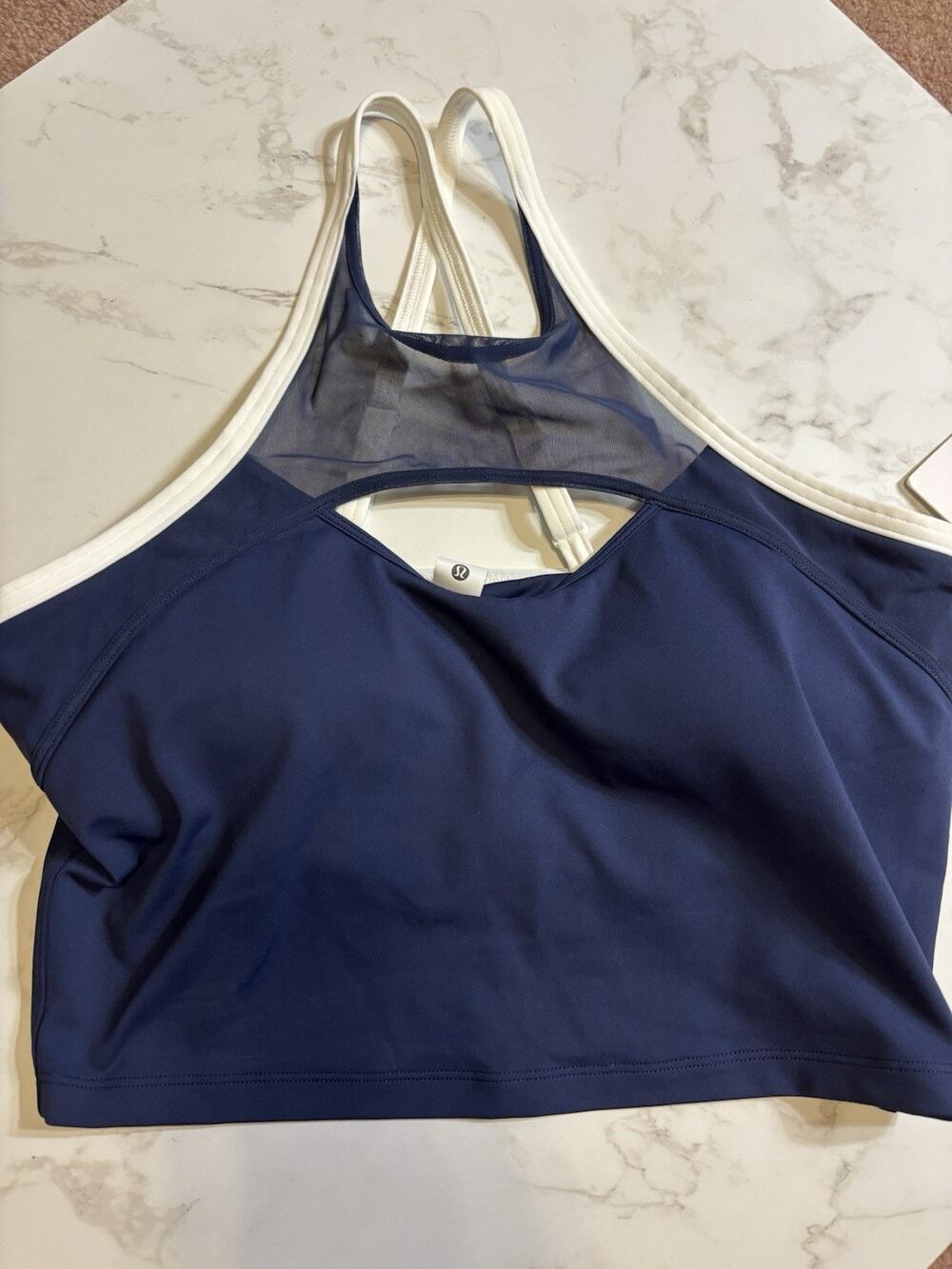 lululemon Ace Advantage Mesh Sports Bra Wireless Pullover Logo Blue/White M